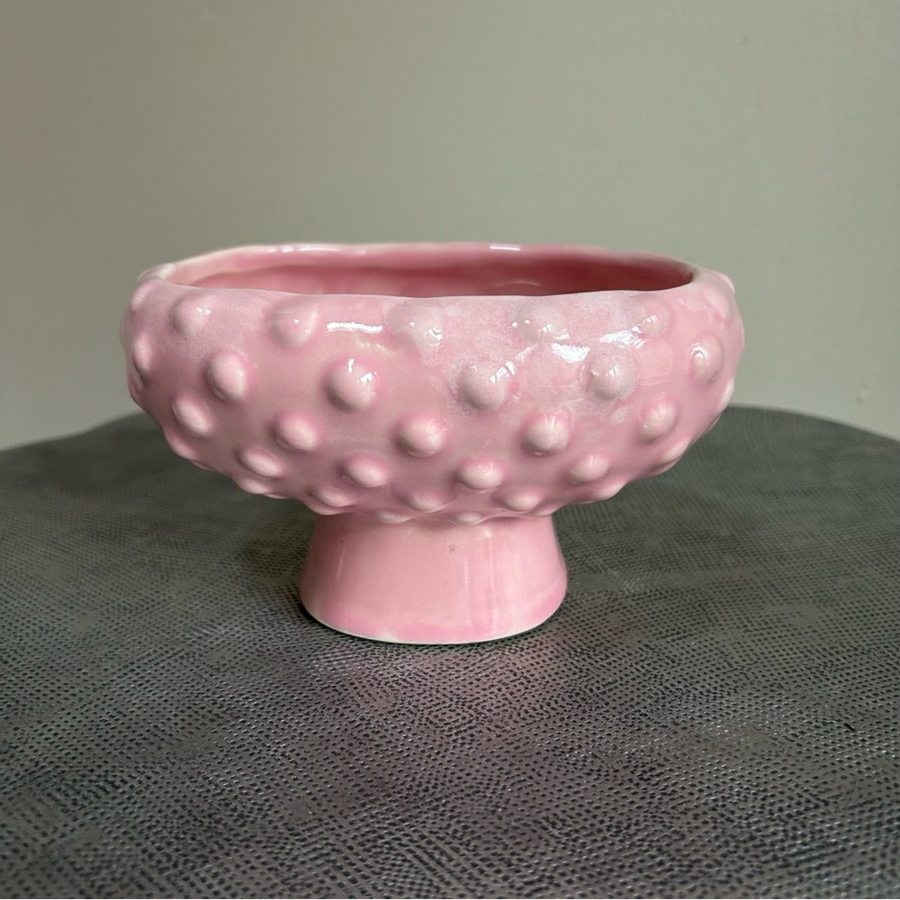 Vintage ~Brush Glazed Pink Ceramic Planter with Bubble Dots